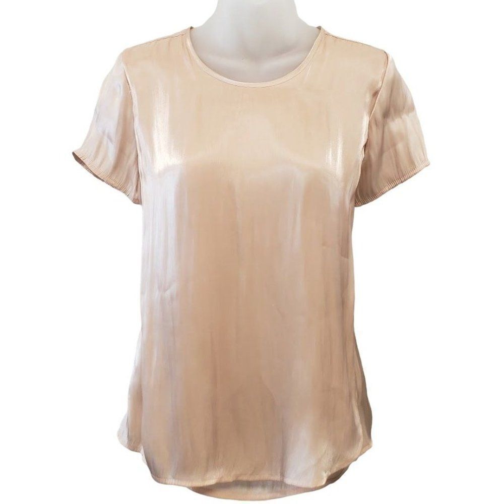 Vince Camuto Iridescent Blouse Top Women's XS Peach Short Sleeve Sheer NEW